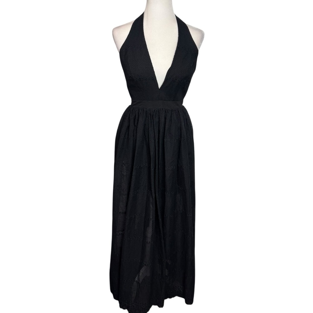 Bebe Black Formal Maxi Dress Sz 4 Halter Front Open Split Whimsigoth Prom